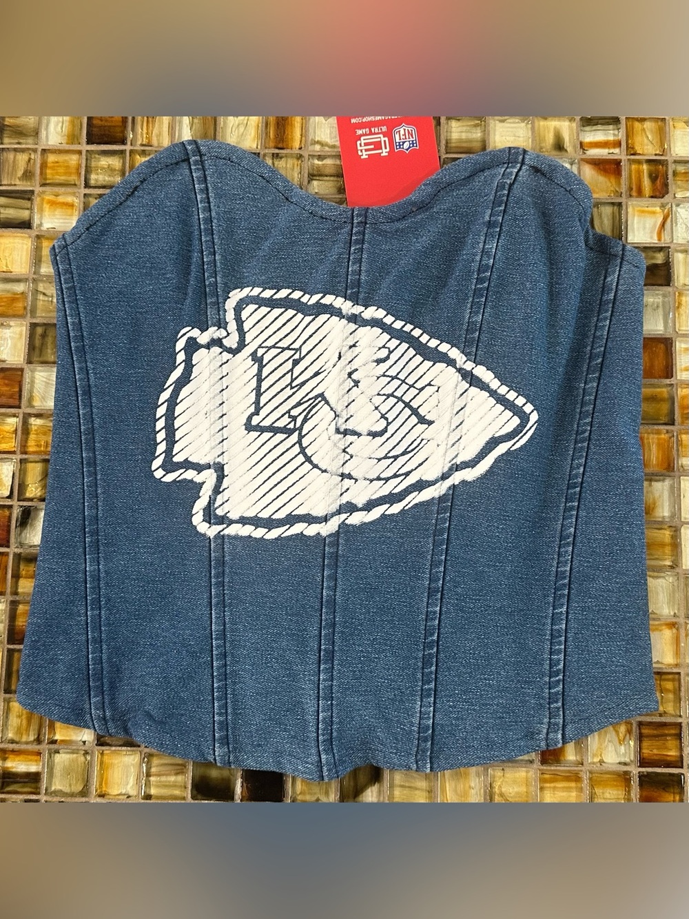 NWT Women’s Kansas City Chiefs Denim Corset Top~Small~Ultra Game~Lace Up~$40